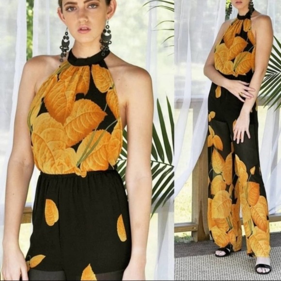 Chiffon Halter Top Jumpsuit - Picture 1 of 5